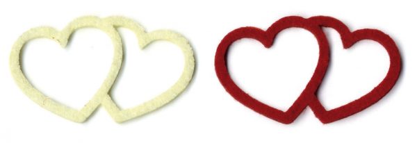 Cœurs enlacés en feutrine ivoire et rouge - Love x 14