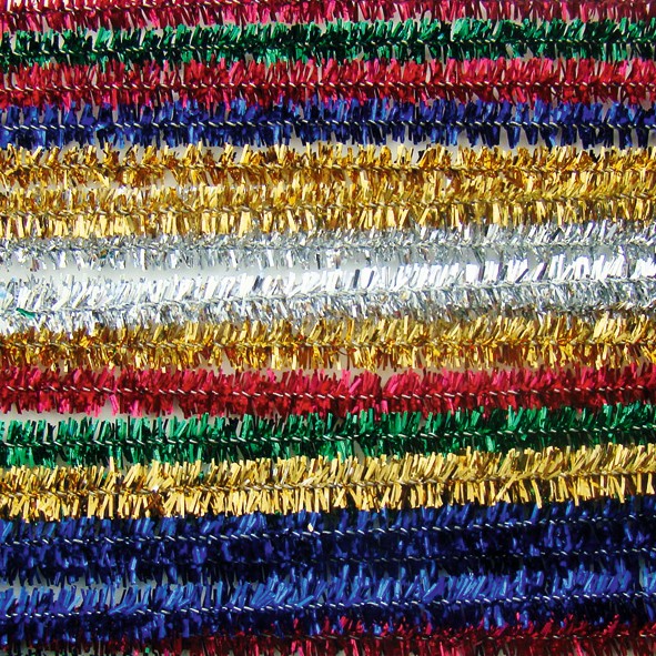 Lot de 20 fils chenille scintillants 6 mm x 30 cm - 5 coloris assortis